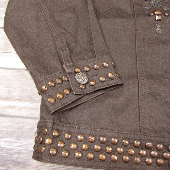 DG2 Embellished Brown Denim Jean Jacket L - Picture 4 of 9